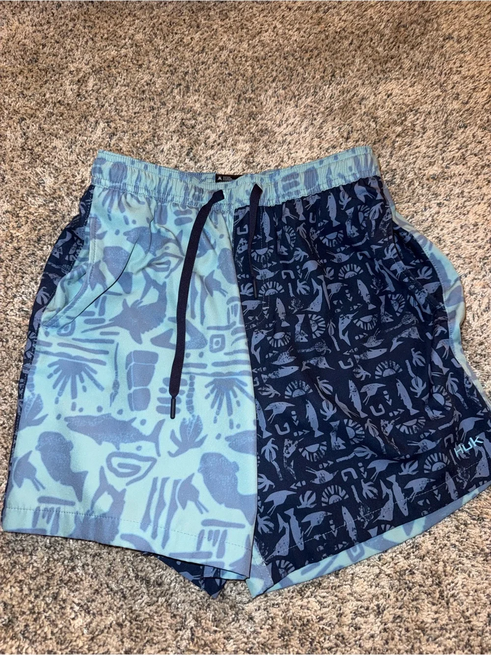Huk Men's Two-Tone Blue Performance Swim Shorts Size Sm